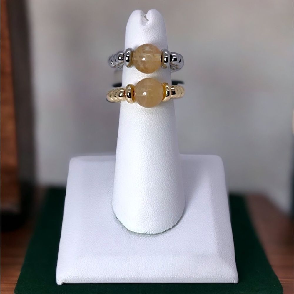 NWT Wool + Pepper Co. Gold Rutilated Quartz Beaded Ring in Gold or Silver
